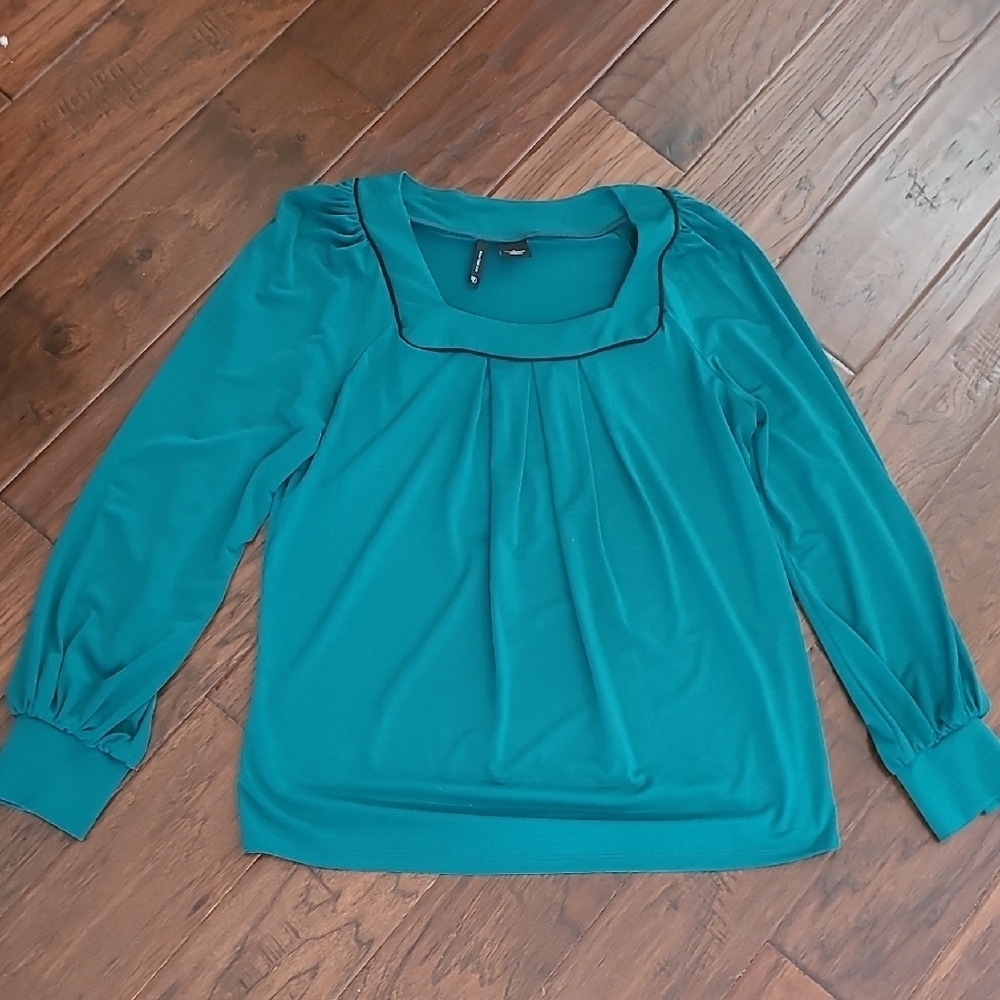 New Directions dark teal blouse with black trim detail size Large